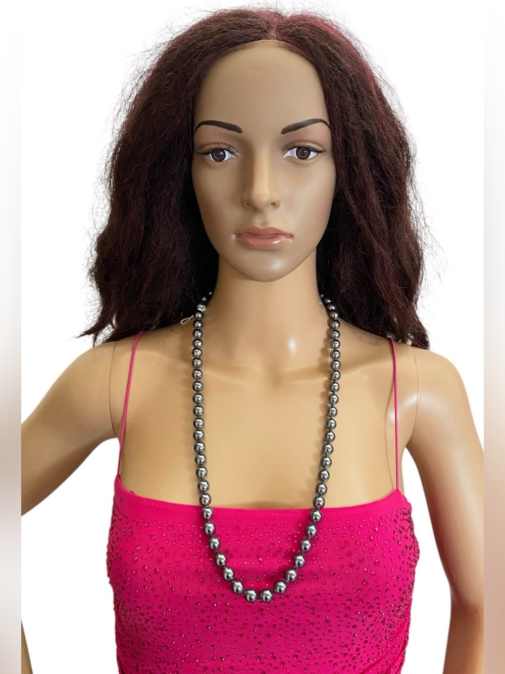 VTG Joan Rivers gray faux pearl knotted beaded necklace 29in